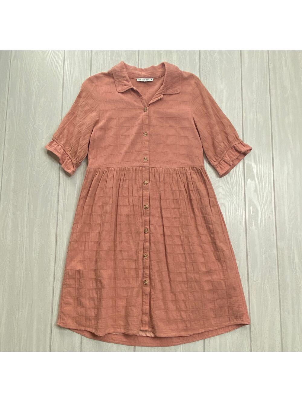 Yakira Bella Women's Dusty Rose Pink Short Sleeve Shirt Dress Size Small